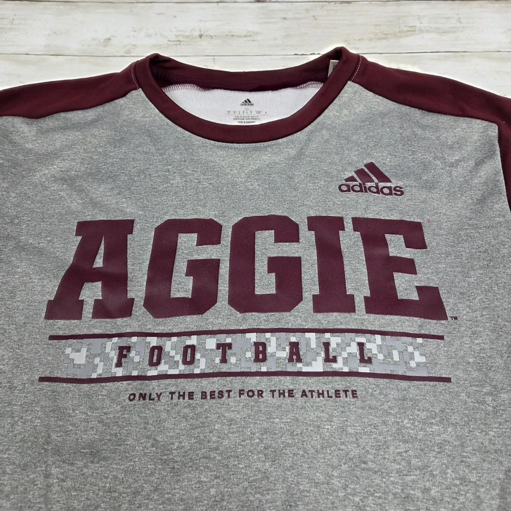 Adidas Sweatshirt Mens Small Grey Maroon Aggie Football‎ HI3139 Raglan Fleece